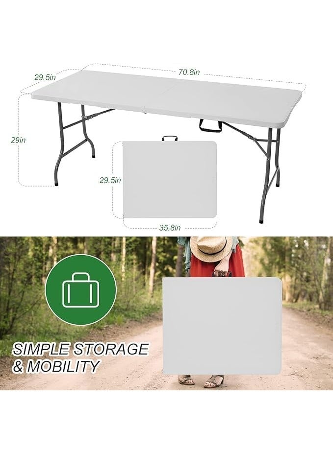 طاولة قابلة للطي ثقيلة التحمل – طاولة قابلة للطي سهلة الحمل باللون الأبيض مع قاعدة من الفولاذ، سطح واسع، مثالية للطعام، الحفلات، النزهات، التخييم والاستخدامات المتعددة - Image 4